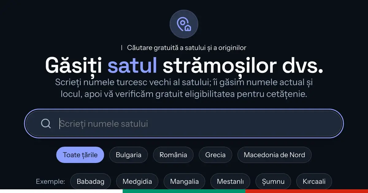 Captură de ecran a instrumentului de găsire a satului strămoșilor: câmpul pentru vechiul nume turcesc